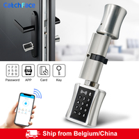 Bluetooh inteligentny zamek cylindryczny Keyless elektroniczny zamek do drzwi APP Wifi blokada kod cyfrowy karta RFID blokada do mieszkania w domu Airbnb 1